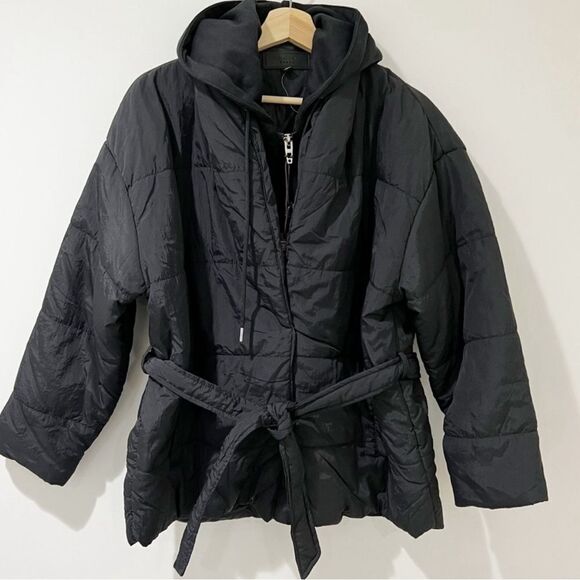 NWT Blank NYC Fair Shake Hooded Jacket Mixed Media Black- Size Medium - Picture 1 of 15